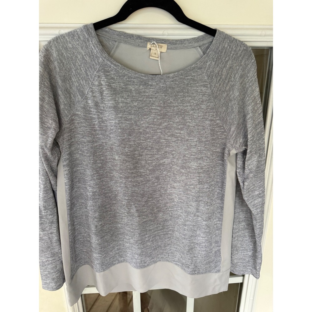 J.Crew gray small women mixed-media long-sleeve pullover top sheet trim/hem